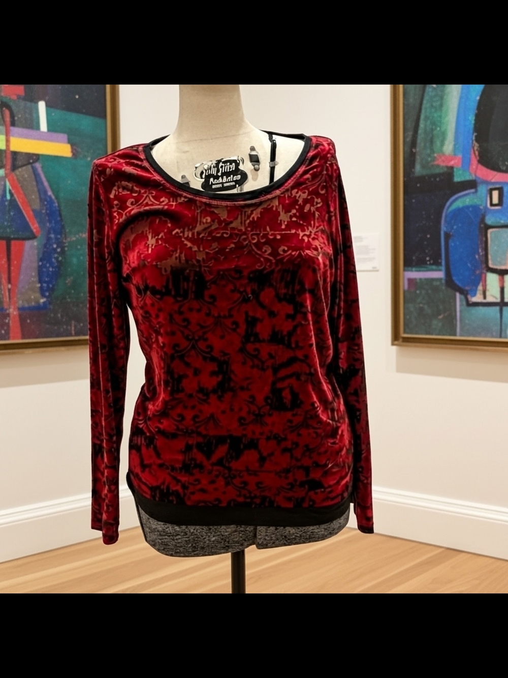 NWOT Simply Vera Vera Wang Red Burnout Velvet Long Sleeve Top Size XL